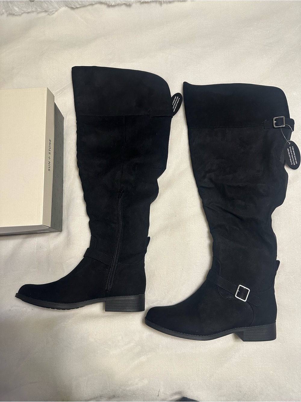 Sun + Stone Black Over-the-Knee Suede Riding Boots